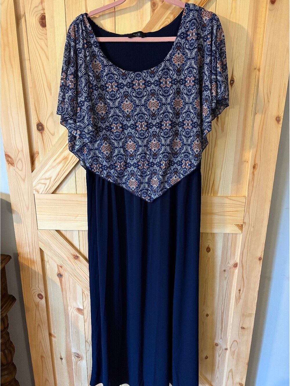 Naif Women Navy Blue Maxi Dress with Patterned Overlay Size Unknown